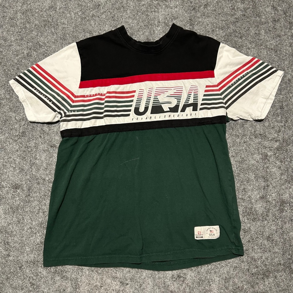 Southpole USA Established 1991 Colorblock Graphic T-Shirt Green Black Size L